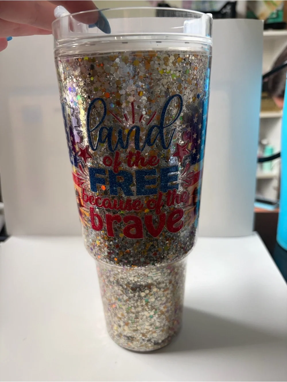 Land of the Free 30 oz Patriotic Dry Glitter Tumbler